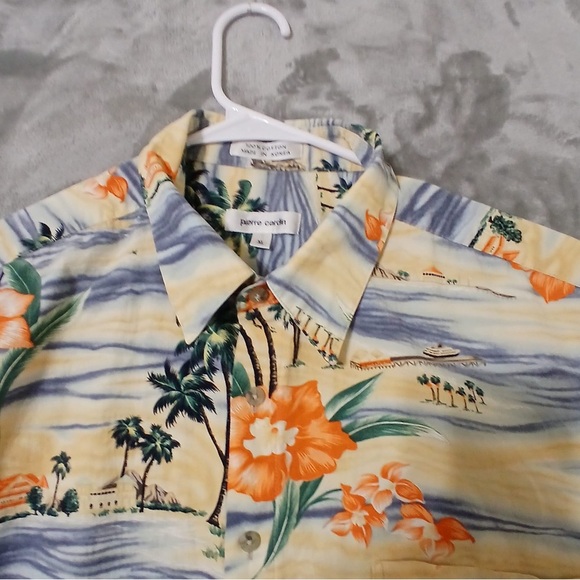 Pierre Cardin Hawaiian Men Shirt Size XL Button Up Short Sleeve Cotton Tropical - Picture 3 of 9